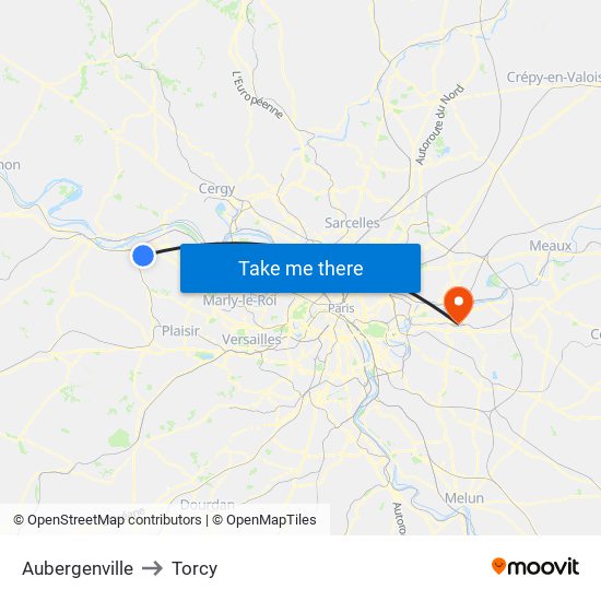 Aubergenville to Torcy map