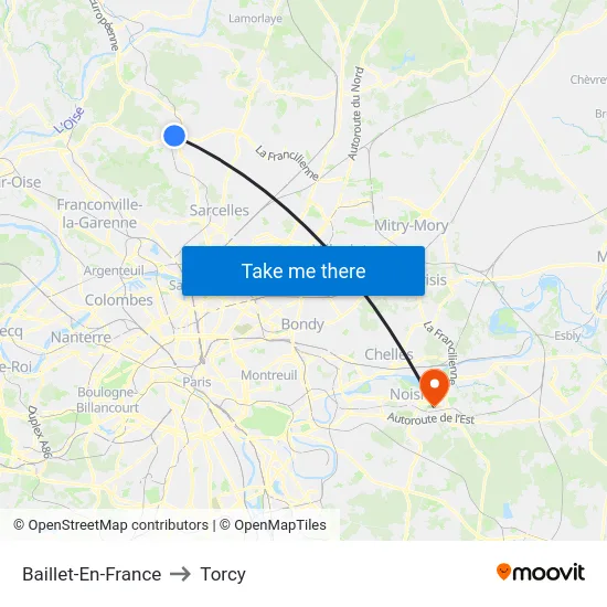 Baillet-En-France to Torcy map