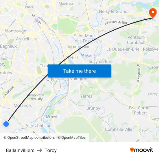 Ballainvilliers to Torcy map