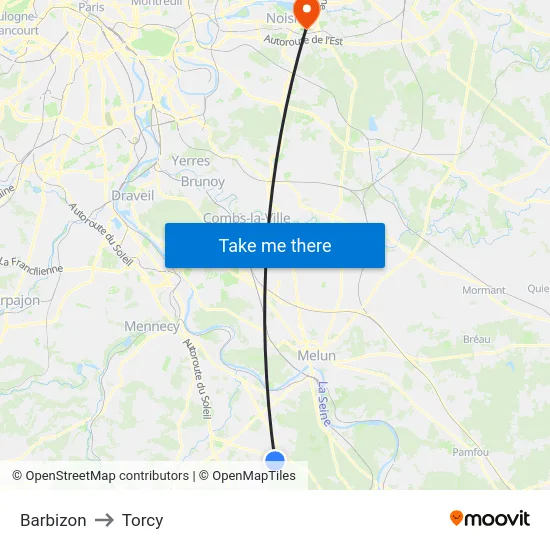 Barbizon to Torcy map