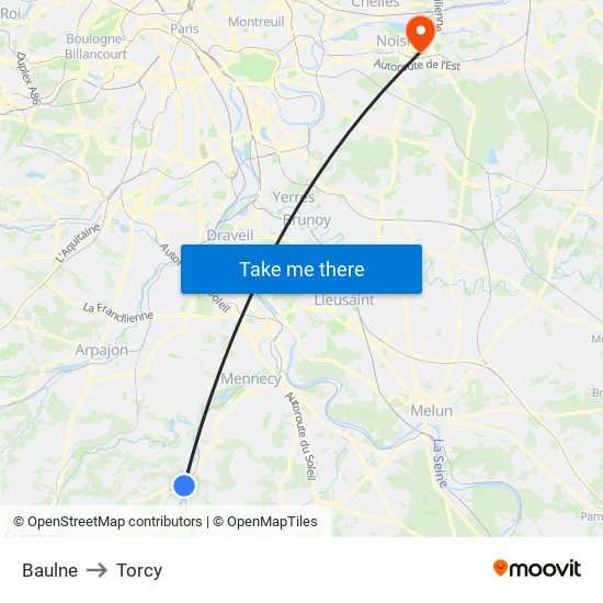 Baulne to Torcy map