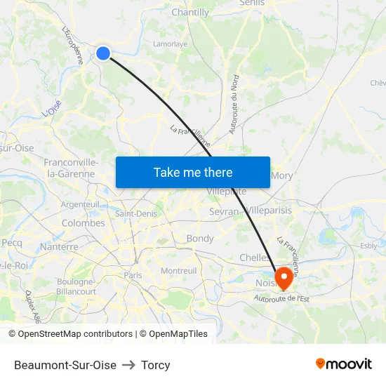 Beaumont-Sur-Oise to Torcy map