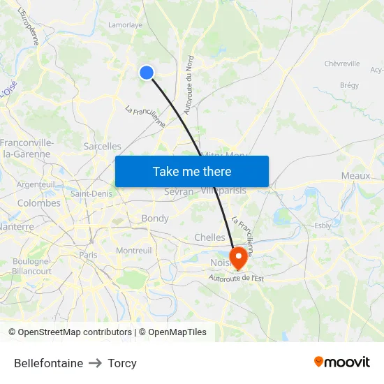 Bellefontaine to Torcy map