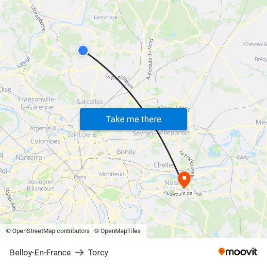 Belloy-En-France to Torcy map