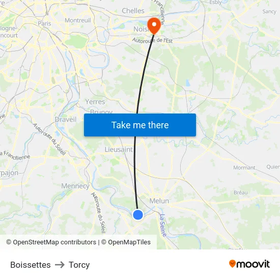 Boissettes to Torcy map