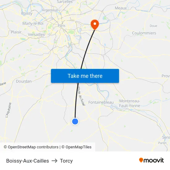 Boissy-Aux-Cailles to Torcy map