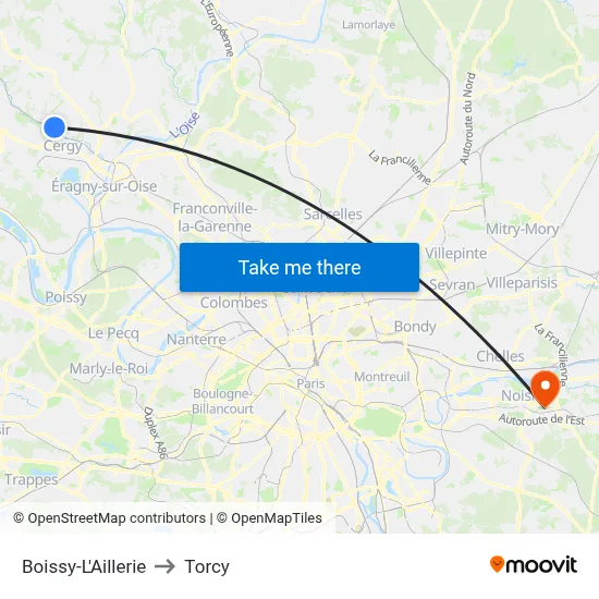 Boissy-L'Aillerie to Torcy map