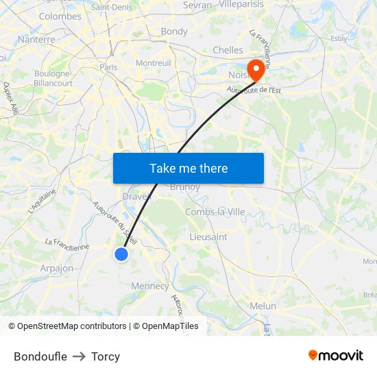 Bondoufle to Torcy map