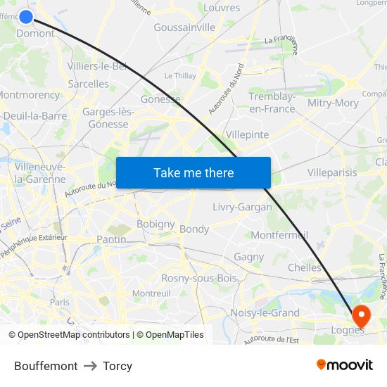 Bouffemont to Torcy map