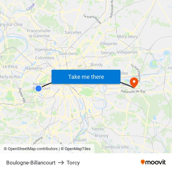Boulogne-Billancourt to Torcy map