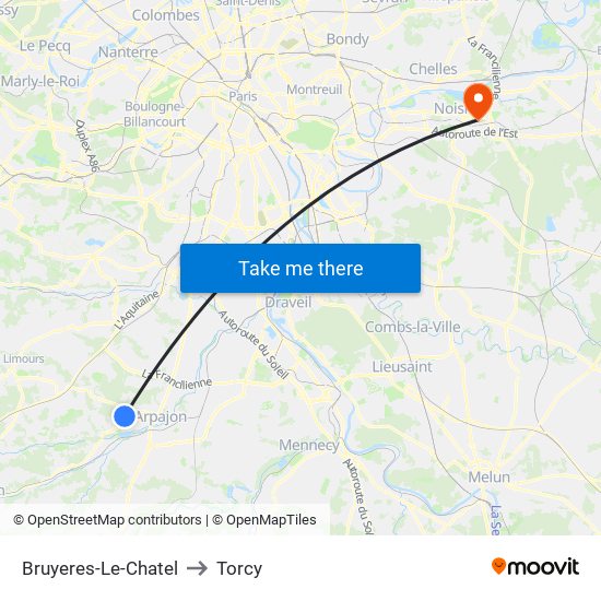 Bruyeres-Le-Chatel to Torcy map