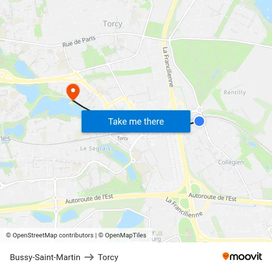 Bussy-Saint-Martin to Torcy map