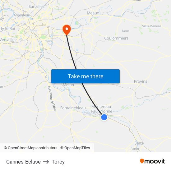 Cannes-Ecluse to Torcy map