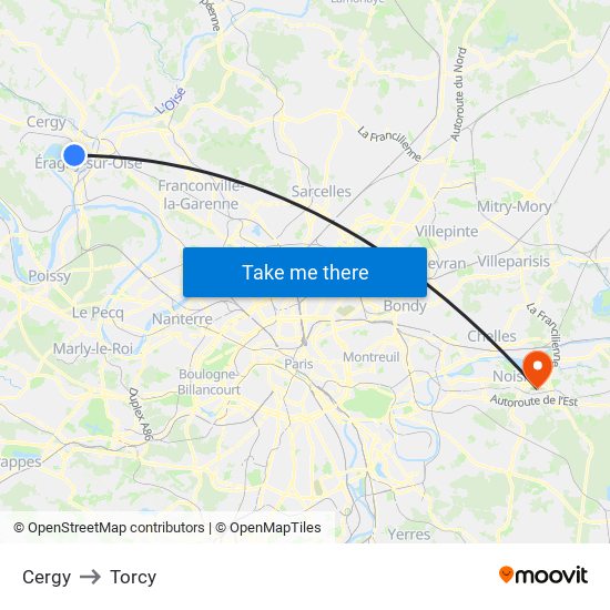 Cergy to Torcy map