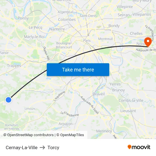 Cernay-La-Ville to Torcy map