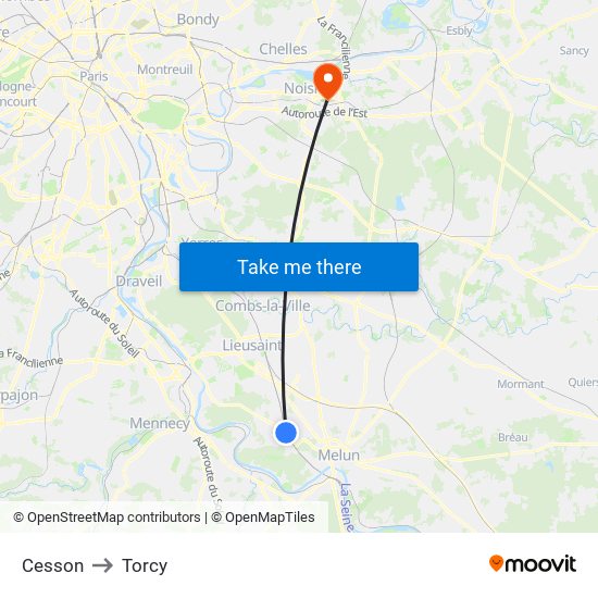 Cesson to Torcy map