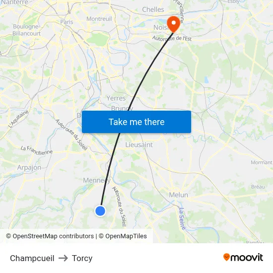 Champcueil to Torcy map