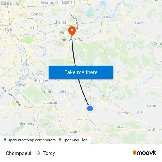 Champdeuil to Torcy map