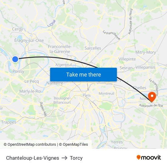 Chanteloup-Les-Vignes to Torcy map