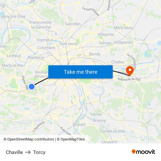 Chaville to Torcy map