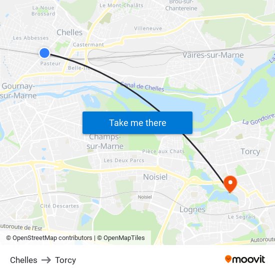 Chelles to Torcy map