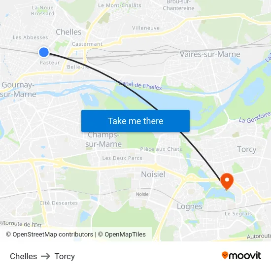 Chelles to Torcy map