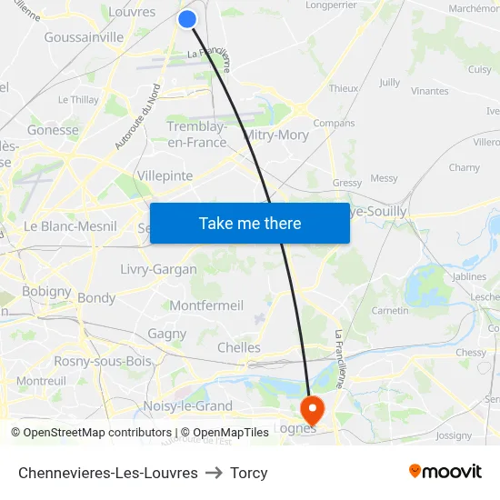 Chennevieres-Les-Louvres to Torcy map
