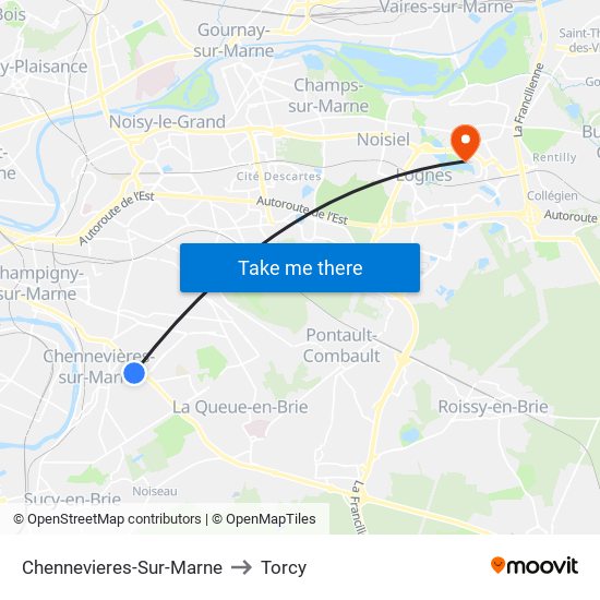 Chennevieres-Sur-Marne to Torcy map