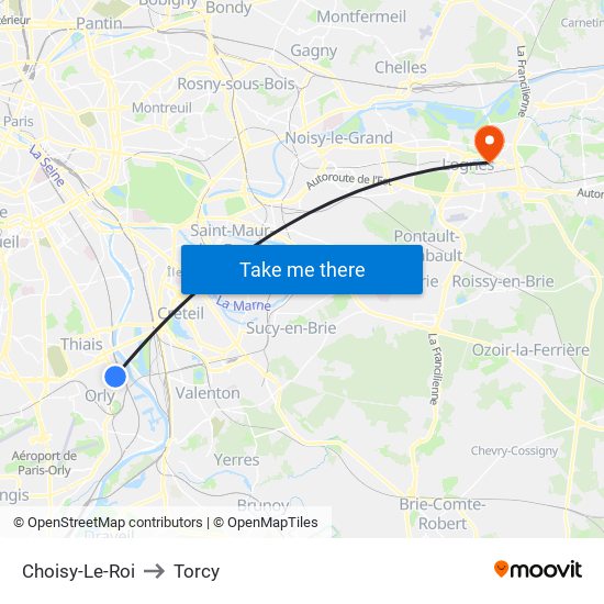 Choisy-Le-Roi to Torcy map