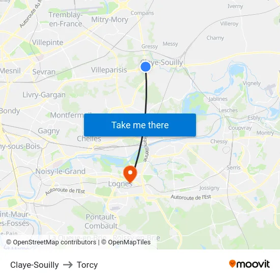 Claye-Souilly to Torcy map