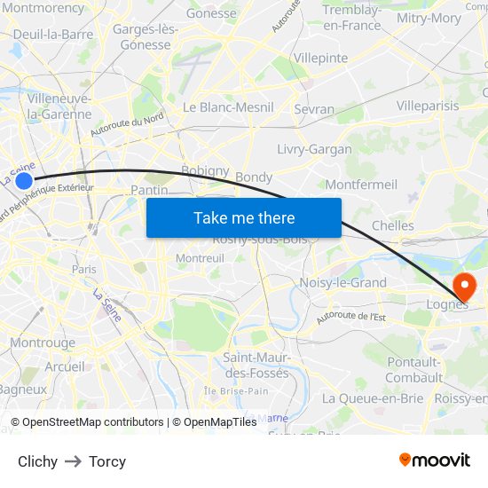 Clichy to Torcy map