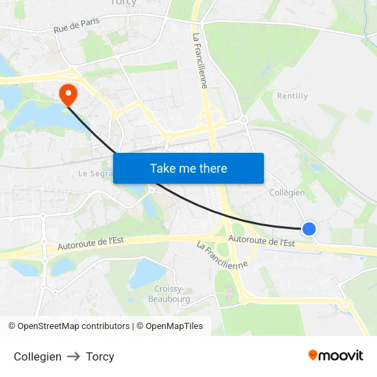 Collegien to Torcy map