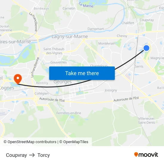 Coupvray to Torcy map