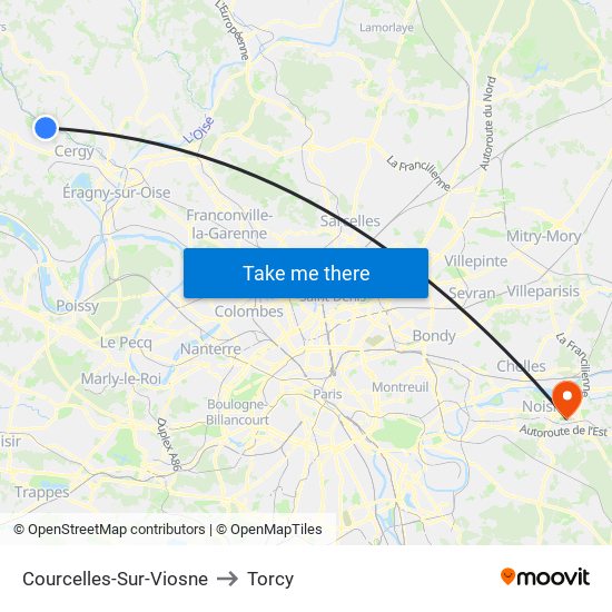 Courcelles-Sur-Viosne to Torcy map