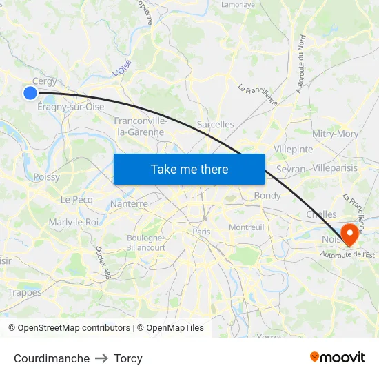 Courdimanche to Torcy map