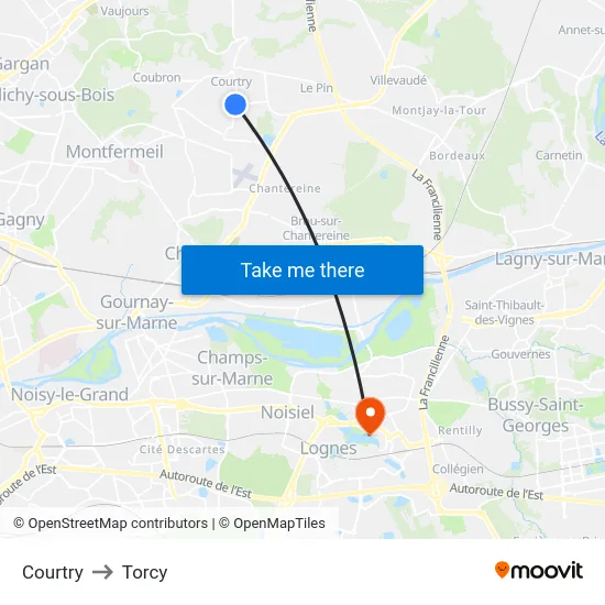 Courtry to Torcy map