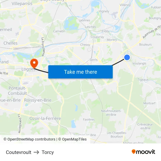 Coutevroult to Torcy map