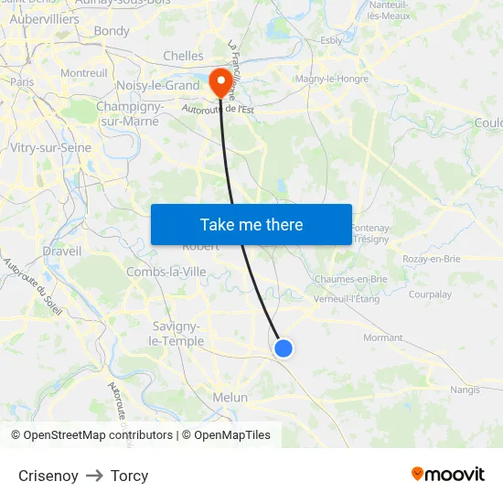 Crisenoy to Torcy map