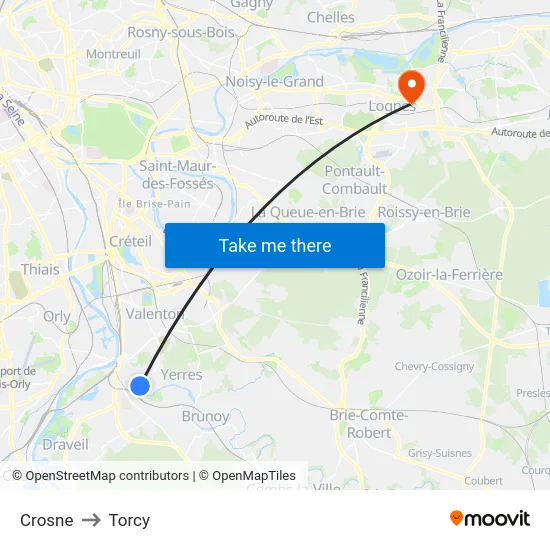 Crosne to Torcy map