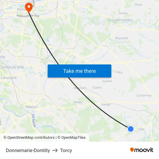 Donnemarie-Dontilly to Torcy map