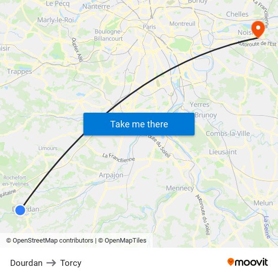 Dourdan to Torcy map