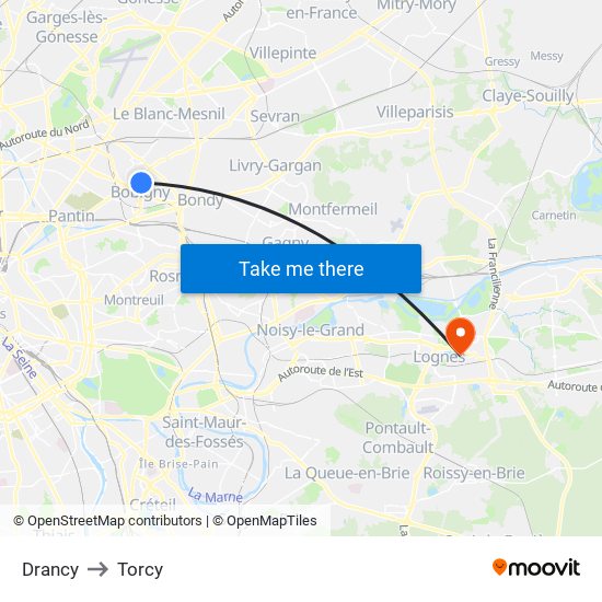 Drancy to Torcy map