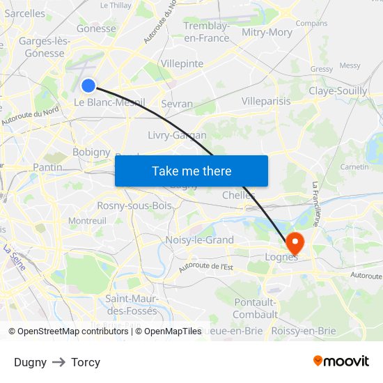 Dugny to Torcy map