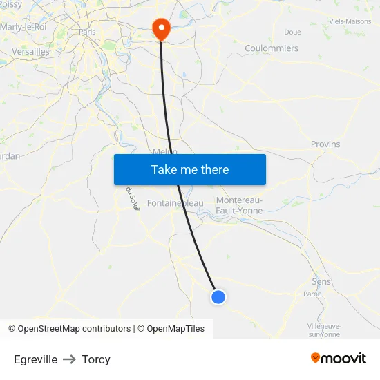 Egreville to Torcy map