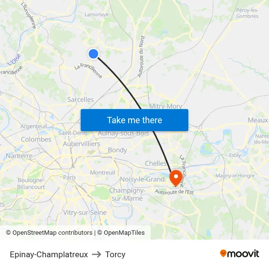 Epinay-Champlatreux to Torcy map