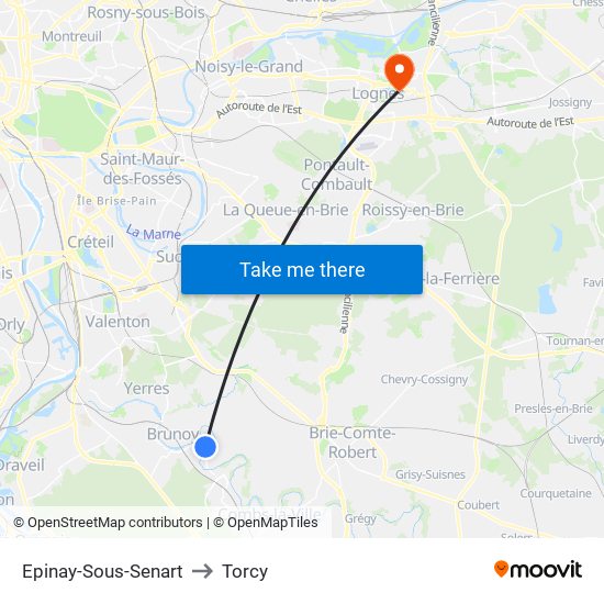 Epinay-Sous-Senart to Torcy map