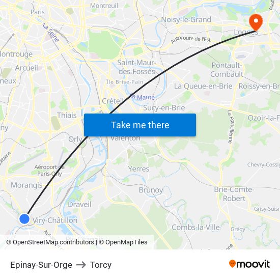 Epinay-Sur-Orge to Torcy map