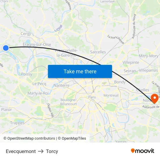 Evecquemont to Torcy map