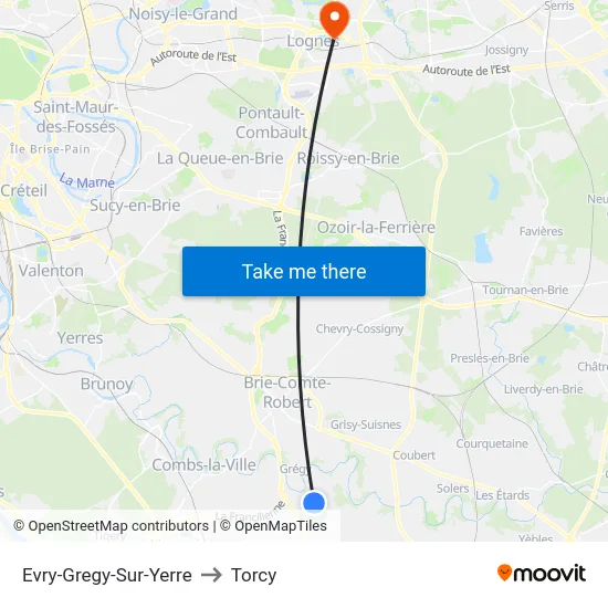Evry-Gregy-Sur-Yerre to Torcy map