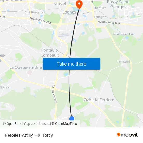Ferolles-Attilly to Torcy map